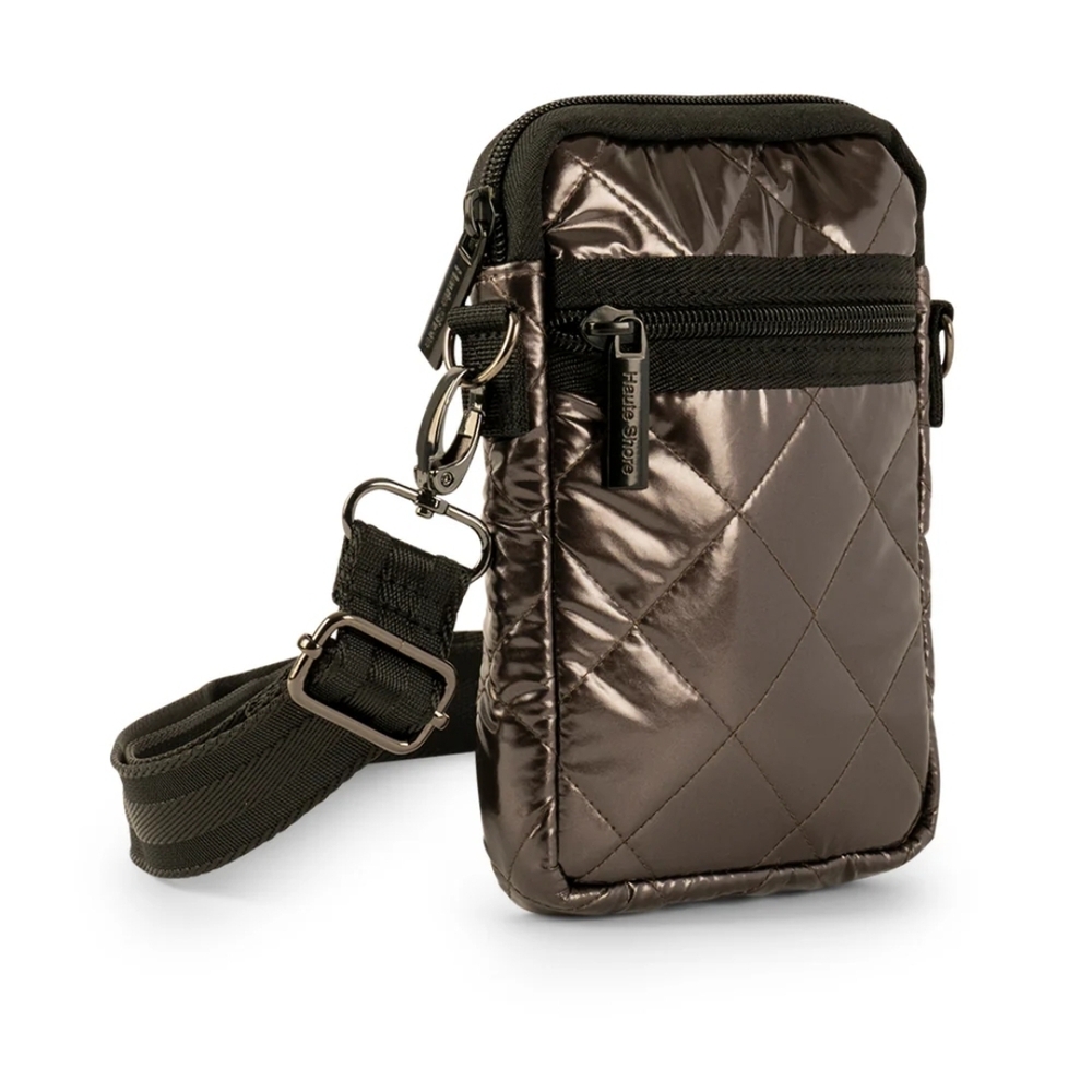 Quilted Crossbody Bag in Metallic Brown